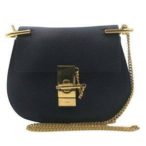 Chloe Drew Chain Shoulder Bag Crossbody Navy Blue Leather